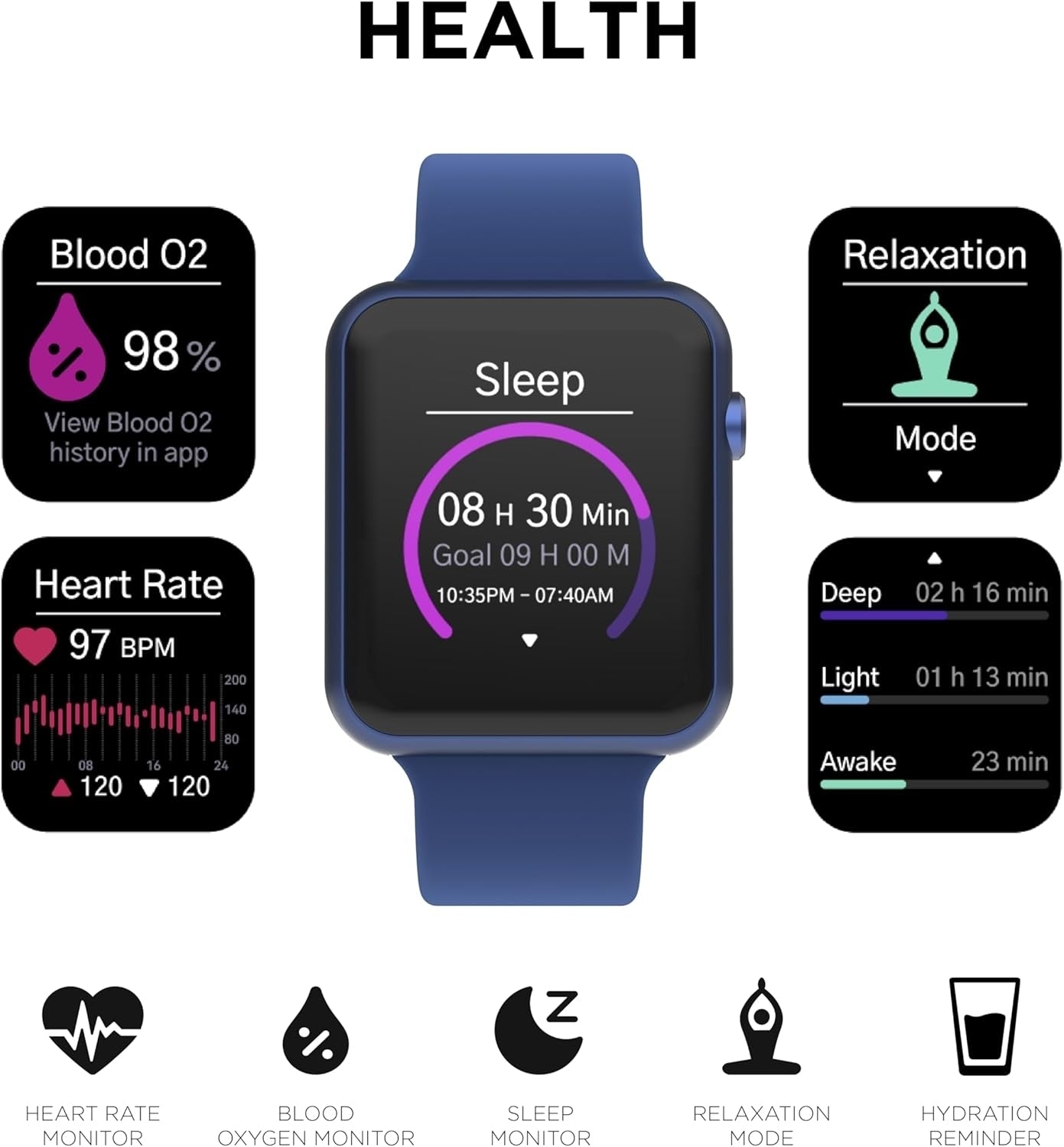iTouch Air 4 Smartwatch: Blue Case w/ Blue Silicone Strap 41mm TA4M01-K06