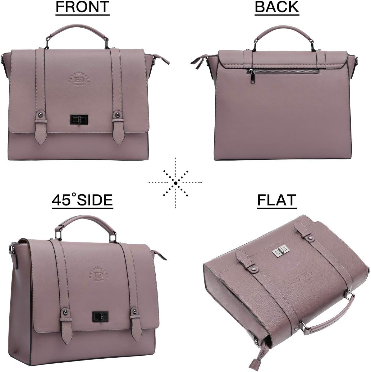Women's 15.6 Inch Laptop Briefcase, Vintage Purple Saffiano Eco-Leather, 4 Large Compartments