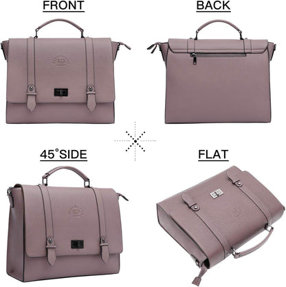 Women's 15.6 Inch Laptop Briefcase, Vintage Purple Saffiano Eco-Leather, 4 Large Compartments