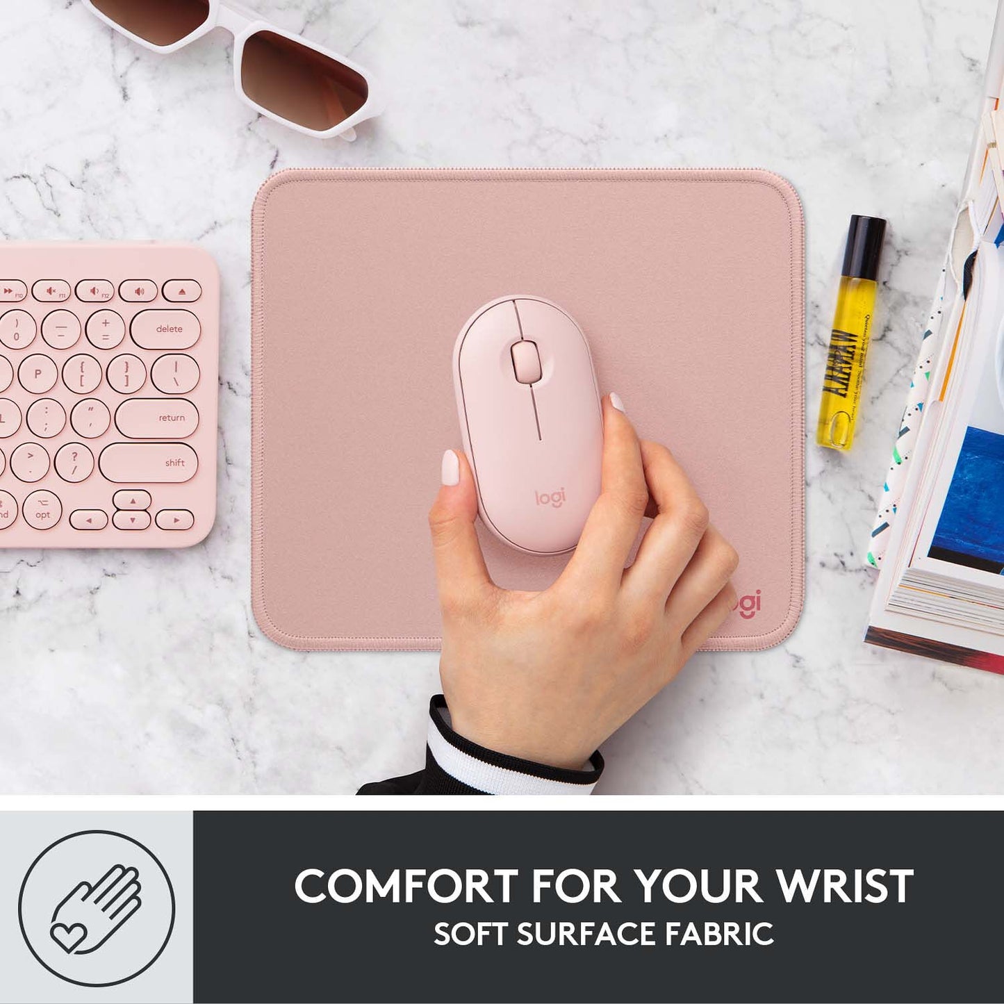 Logitech - Mouse Pad Studio Series with Spill-Resistant Surface (Medium) - Darker Rose
