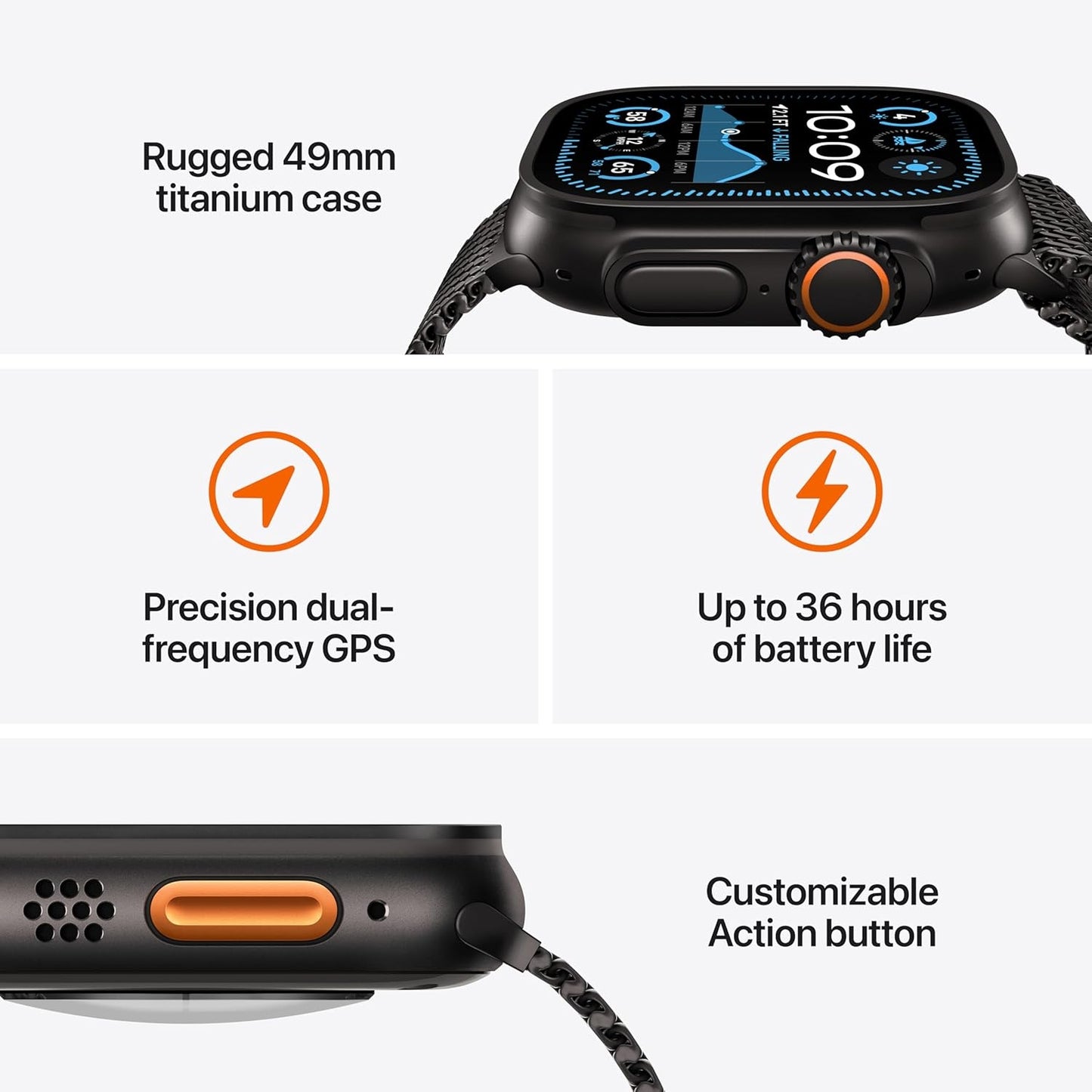 Apple Watch Ultra 2 (GPS+Cellular) 49mm Titanium Case with Black Trail Loop - M/L - Black MX4V3LW/A