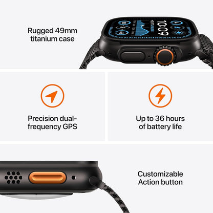 Apple Watch Ultra 2 (GPS+Cellular) 49mm Titanium Case with Black Trail Loop - M/L - Black MX4V3LW/A