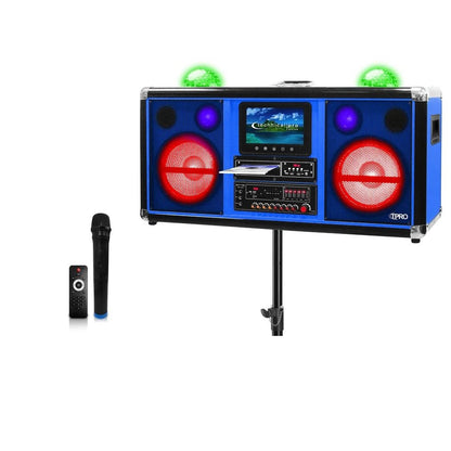 Technical Pro Rechargeable 2 x 10" Bluetooth Speaker with DVD Player, Wireless Mic & Tripod XKARAOKEU