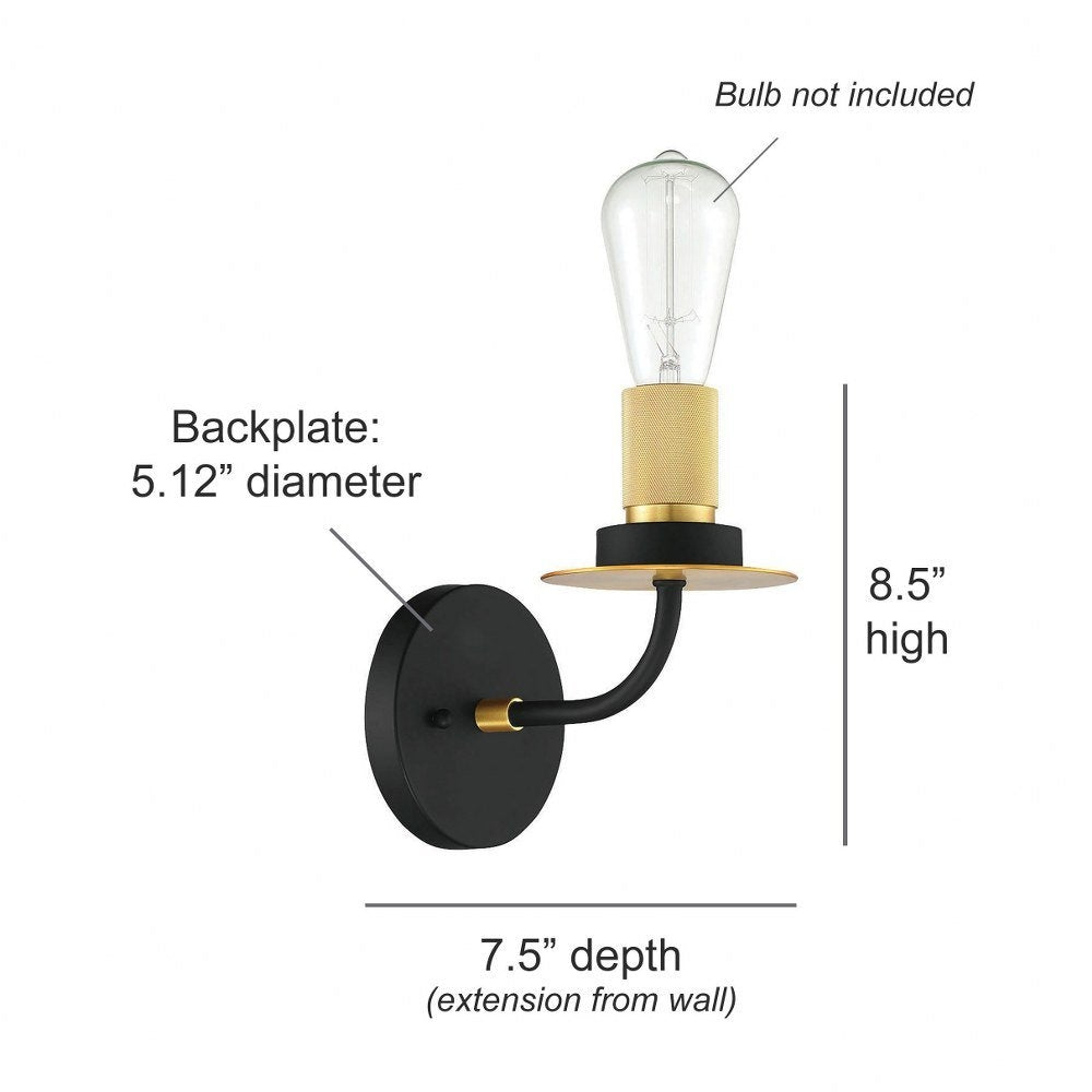 Sunset Lighting Onyx 1-Light Wall Sconce, Matte Black & Brushed Satin Gold Finish F28001-23