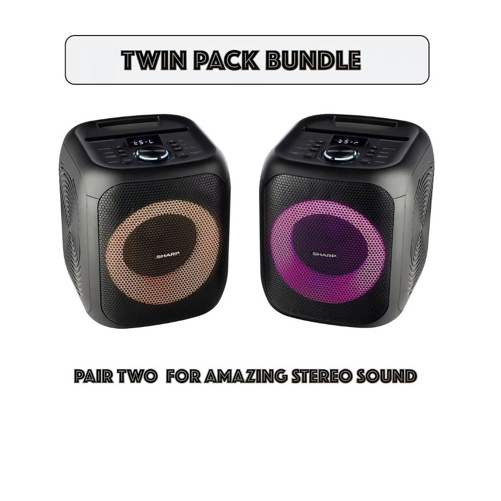 Sharp 8" Bluetooth Party Speaker 2- pack, 400W peak power, 8" Woofer, 1" Tweeter 12-Hour Battery - PS-916
