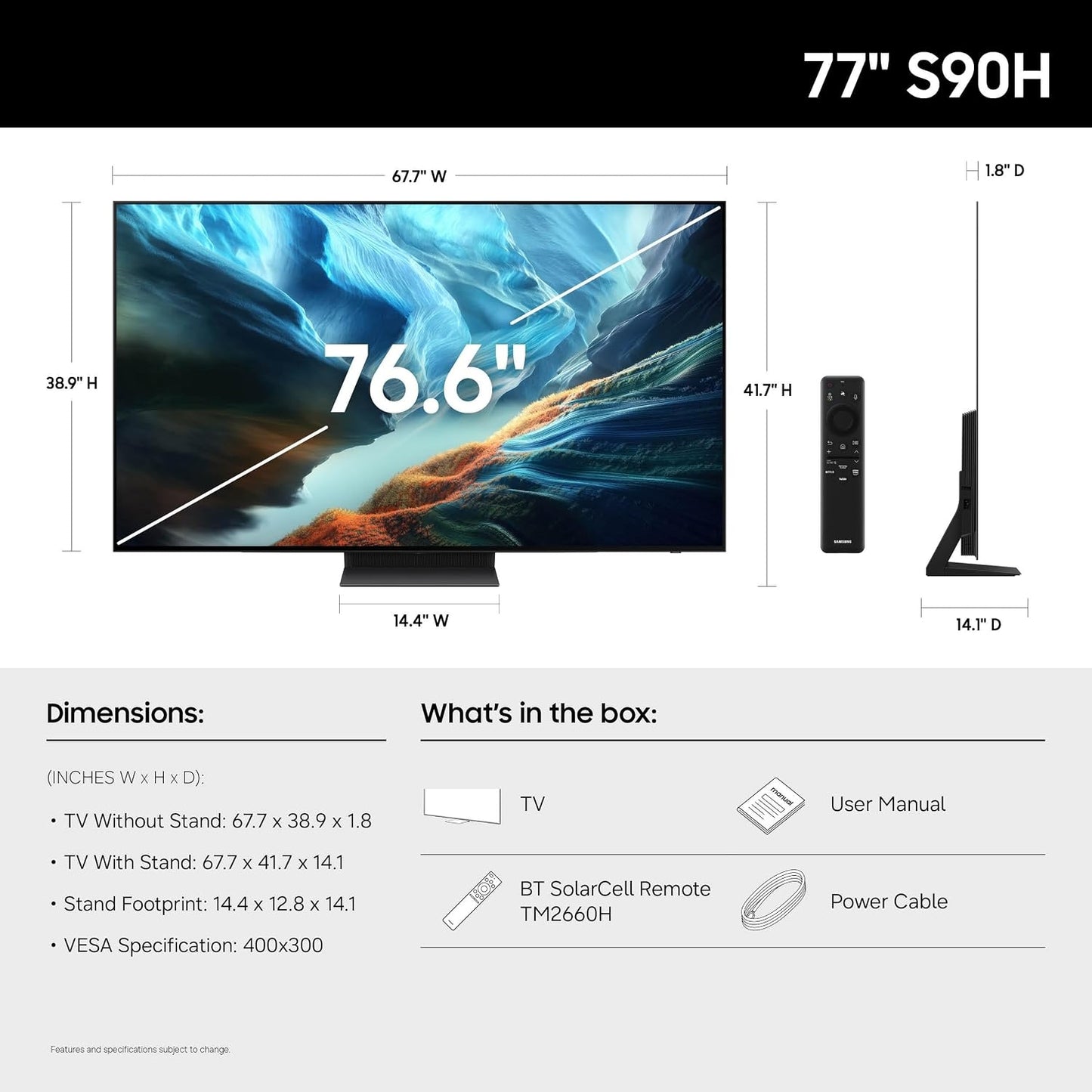 Samsung 77" S90HD OLED 4K Vision AI Smart TV QN77S90HD