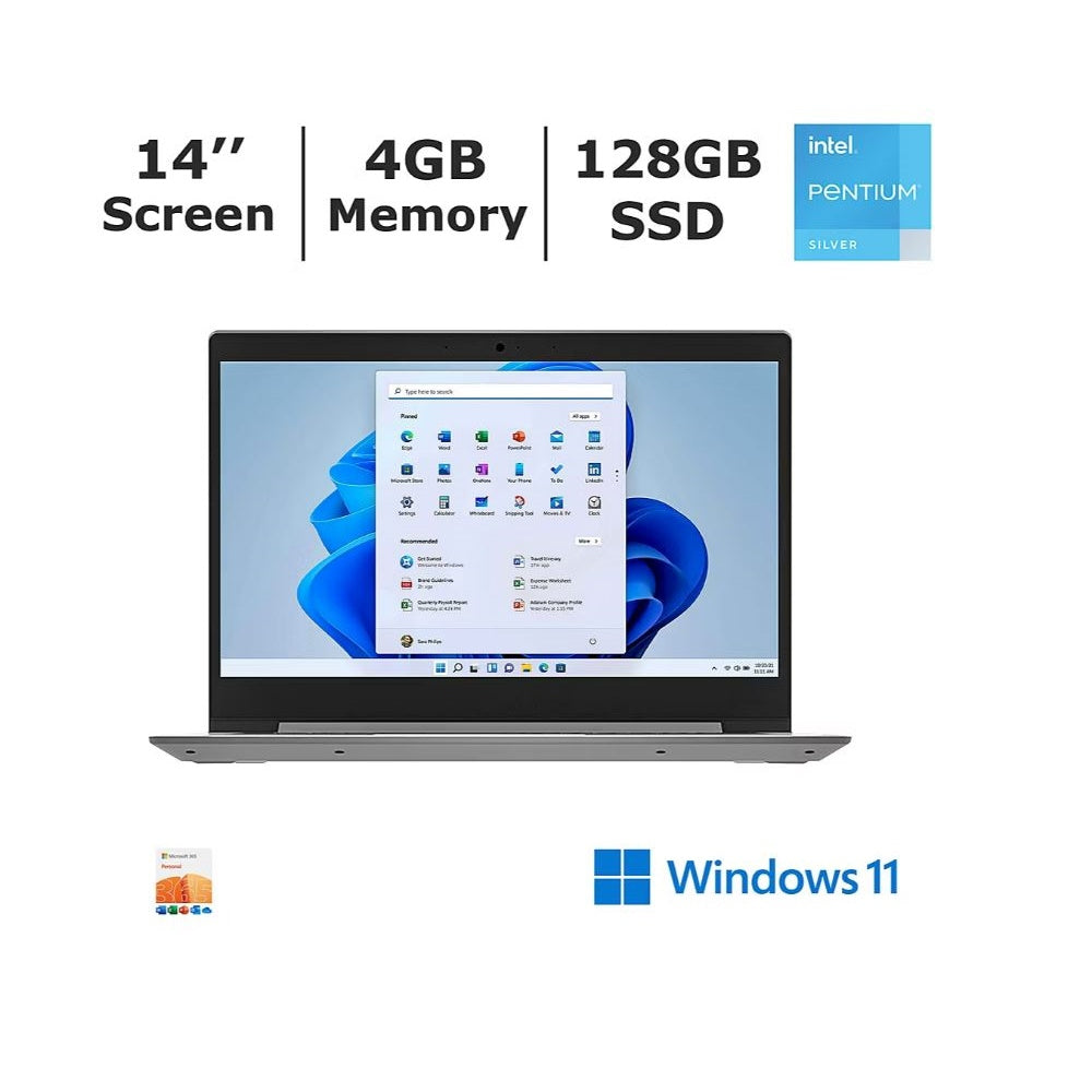 Lenovo IdeaPad 1 Laptop 14" Intel Pentium Silver N5030 4GB/128GB NVMe SSD Win 11 Home S 81VU00D6US