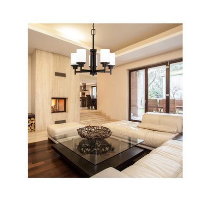 Sunset Lighting F17025-64 Somes Five Light Chandelier Linen Glass, Dimmable With Provincial Bronze Finish