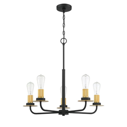 Sunset Lighting F28035-23 Sunset Onyx Chandelier Light, 5, Matte Black, Brushed Satin Gold