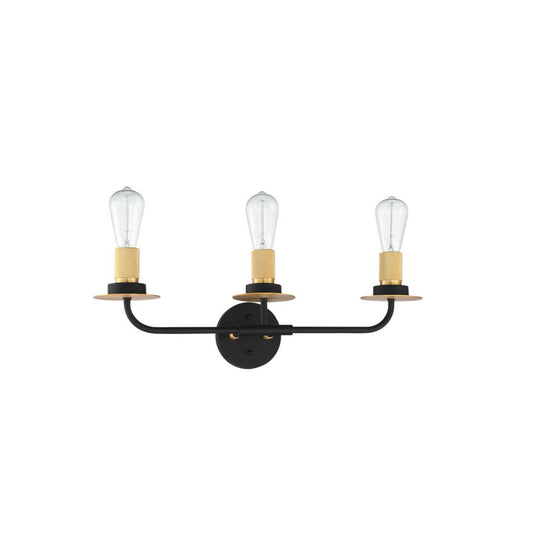 Sunset Lighting Onyx Industrial 3-Light Bathroom Vanity 100W Black & Gold F28003-23