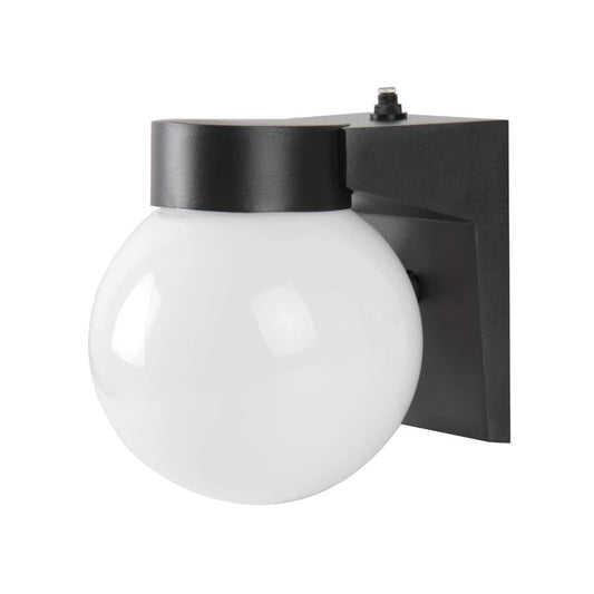 Sunset Exterior Wall Sconce 7-3/8" Photo Cell, 9W White Acrylic Globe, Black Wall-mount F9939-31