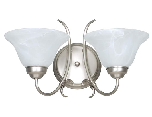 Sunset Lighting 2-Light Wall Sconce 60W with Faux Alabaster Glass, Satin Nickel Finish - F6342-53