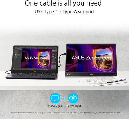 ASUS ZenScreen 15.6" 1080p 5ms 60Hz FHD Portable Monitor, IPS Panel, Ultra Thin, Kickstand Design MB16ACVR