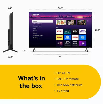 Hiro 50" 4K LED Roku Smart TV H50C4C4 60Hz HDR10 Apple Airplay 16:9 Aspect Ratio