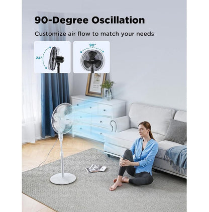 Pelonis 3-Speed Oscillating Free Standing Electric Household Fan White PFS40A4BWW