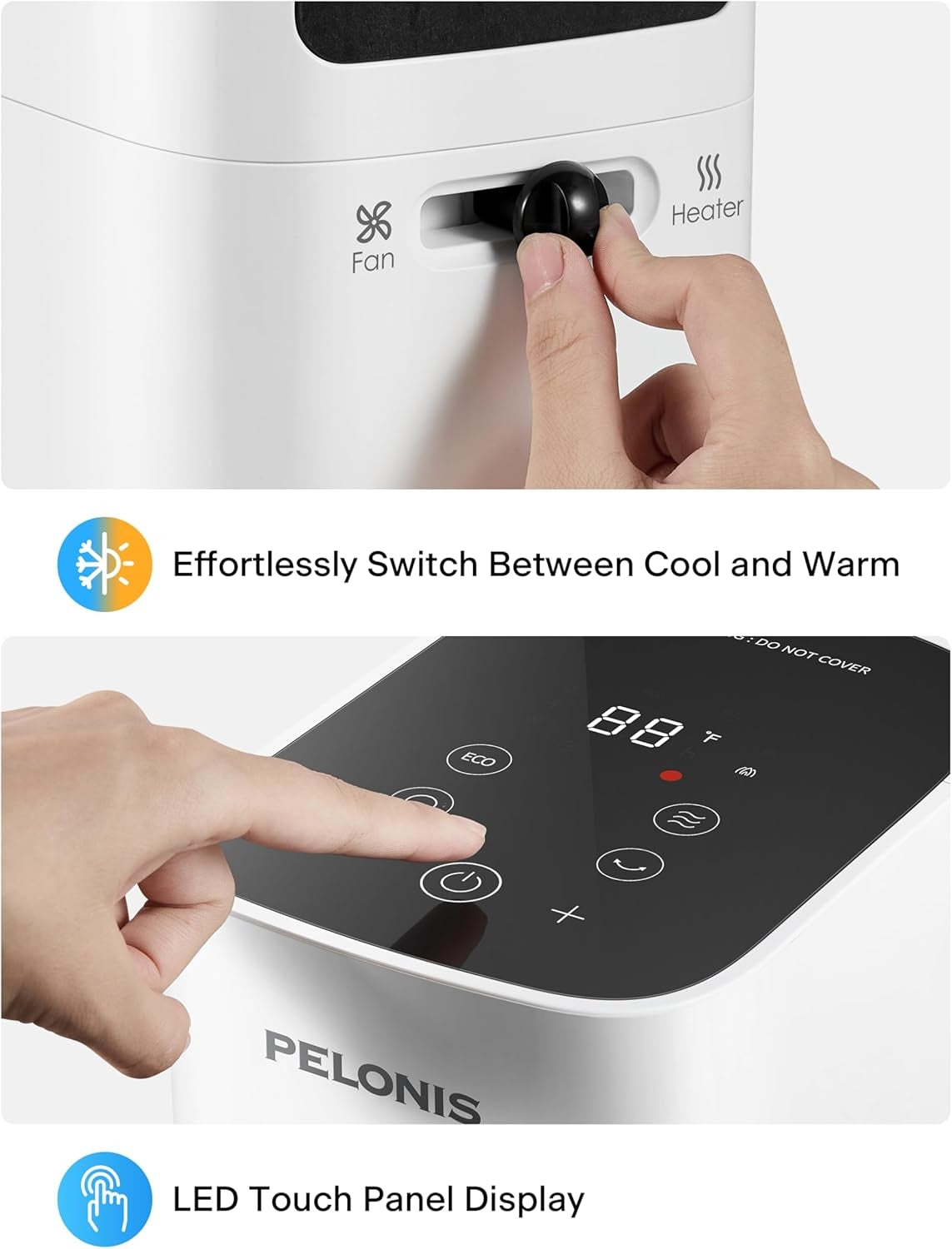 Pelonis FZ15RDBPW Oscillating Tower Fan & Heater Combo, Remote, 3 Fan & 2 Heater Speeds, White