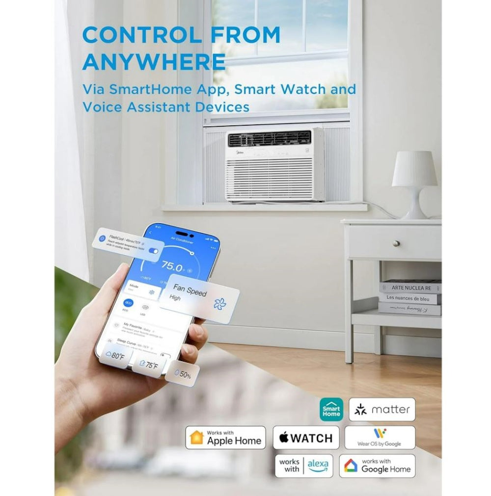 Midea MAW24S2VWT-A 24,000 BTU Smart Inverter Window AC Unit w/ APP, Remote, Cools up to 1,500 Sq Ft, White