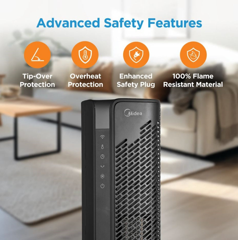 Midea 1500W 30" Smart Tower Heater with Wi-Fi App and Voice Remote Control MSHC30TW6BB
