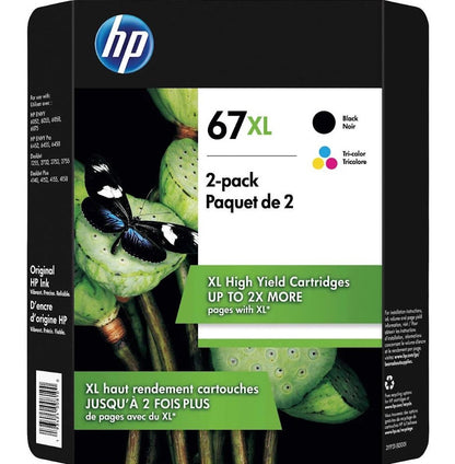 HP 67XL Black and Tri-Color (Yellow, Cyan, Magenta) Ink Cartridges Combo 3YP31BN