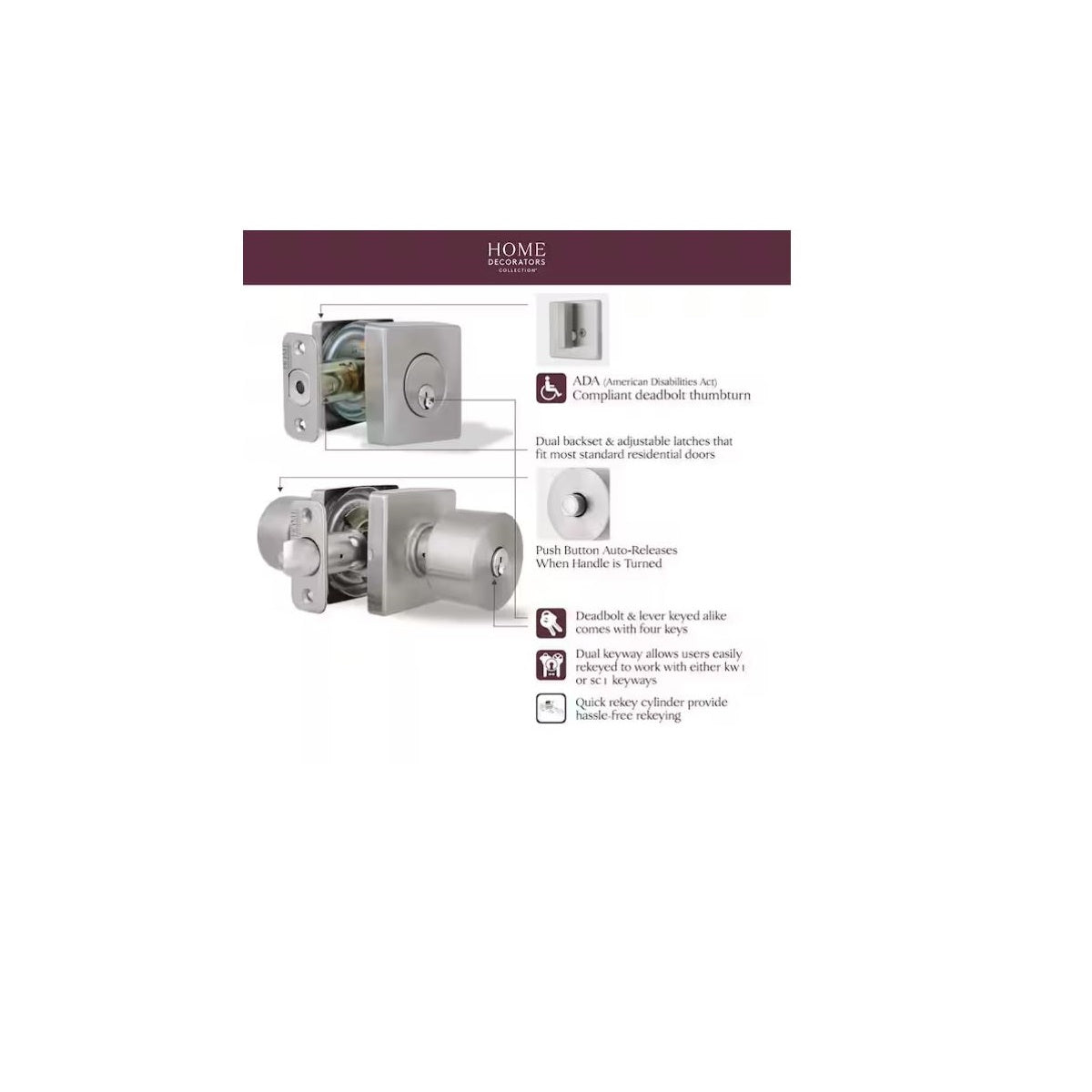 Ridgeway Satin Nickel Single Cylinder Door Knob Combo Pack with Square Rose BVX2D21SJYBVAXJ