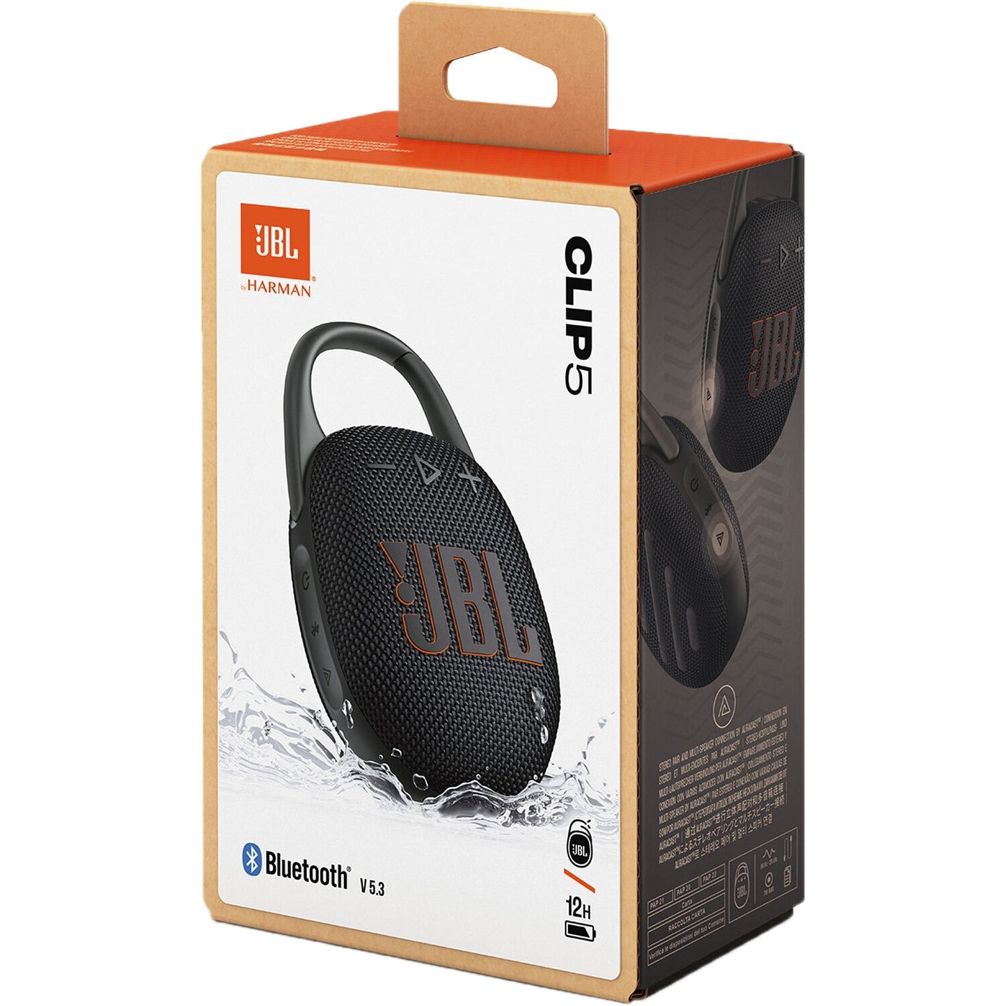 JBL Clip 5 Portable Waterproof Wireless Speaker Black, IP67-Certified, 12 Hr battery,  JBLCLIP5BLKAM