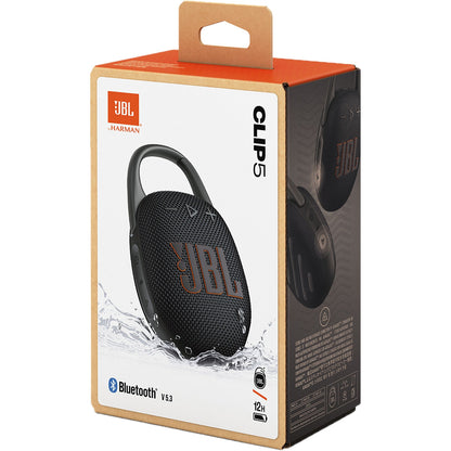 JBL Clip 5 Portable Waterproof Wireless Speaker Black, IP67-Certified, 12 Hr battery,  JBLCLIP5BLKAM