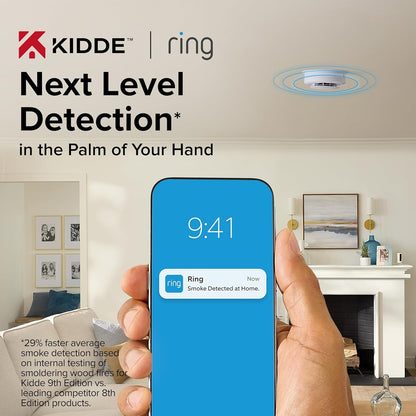 Kidde - Smart Smoke Detector, Ring App Enabled for Real-Time Notifications, Hardwired Alarm, AA Backup Battery - White
