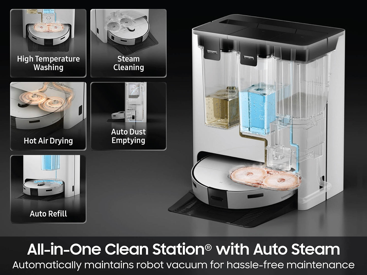 Samsung - Bespoke Jet Bot Combo Robot Vacuum & Mop with All-in-One Clean Station with Auto Steam - Satin Greige