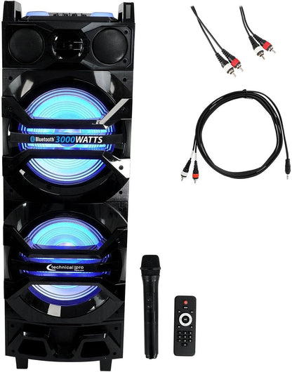 Technical Pro Dual 10" 3000w Rechargeable Karaoke Machine System w/Bluetooth BS10BAT