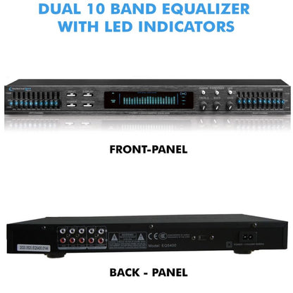 Technical Pro EQ5400 Professional Dual 10-Band Graphic Equalizer with LED Indicators, RCA Inputs & Rack Mount