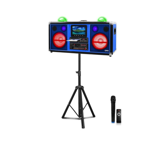 Technical Pro Rechargeable 2 x 10" Bluetooth Speaker with DVD Player, Wireless Mic & Tripod XKARAOKEU
