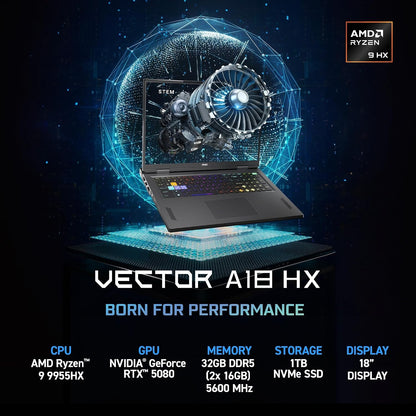 MSI Vector A18 HX 18” 240Hz QHD+ Gaming Laptop: AMD Ryzen 9-9955HX, 32GB/1TB NVMe SSD, Wi-Fi 7, Win 11 Home Cosmo Gray A9WIG-065US