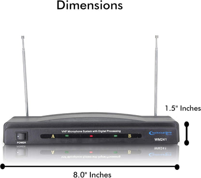 Technical Pro WM241 Dual Signal VHF Wireless Dynamic Headset Microphone System – 2 Microphones