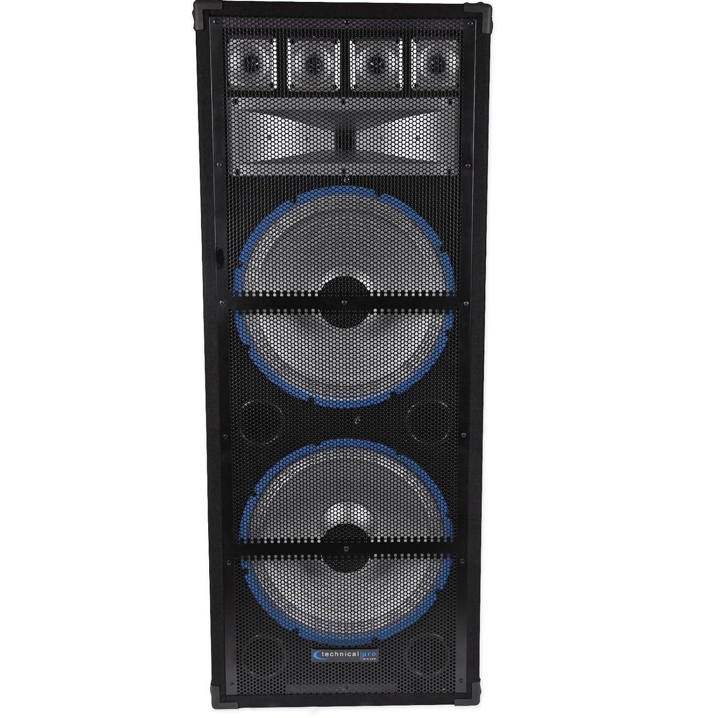 Technical Pro VRTX215 Double 15" 360W RMS, 1800W Peak Power, 2-Way Carpeted Cabinet Speaker with Steel Grill