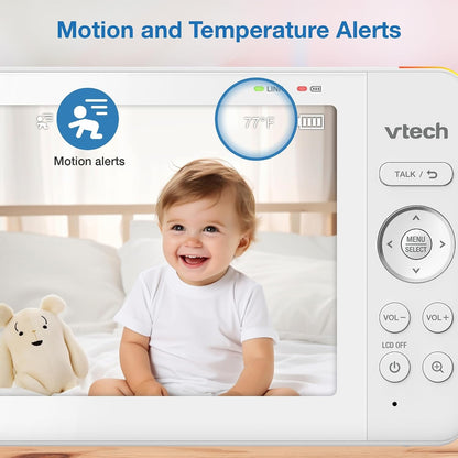 VTech Baby Monitor No Wi-Fi, 2 Cameras, 7" IPS Split Screen, 5000mAh 12Hr Battery, 360° PTZ, 4X Zoom, Night Vision