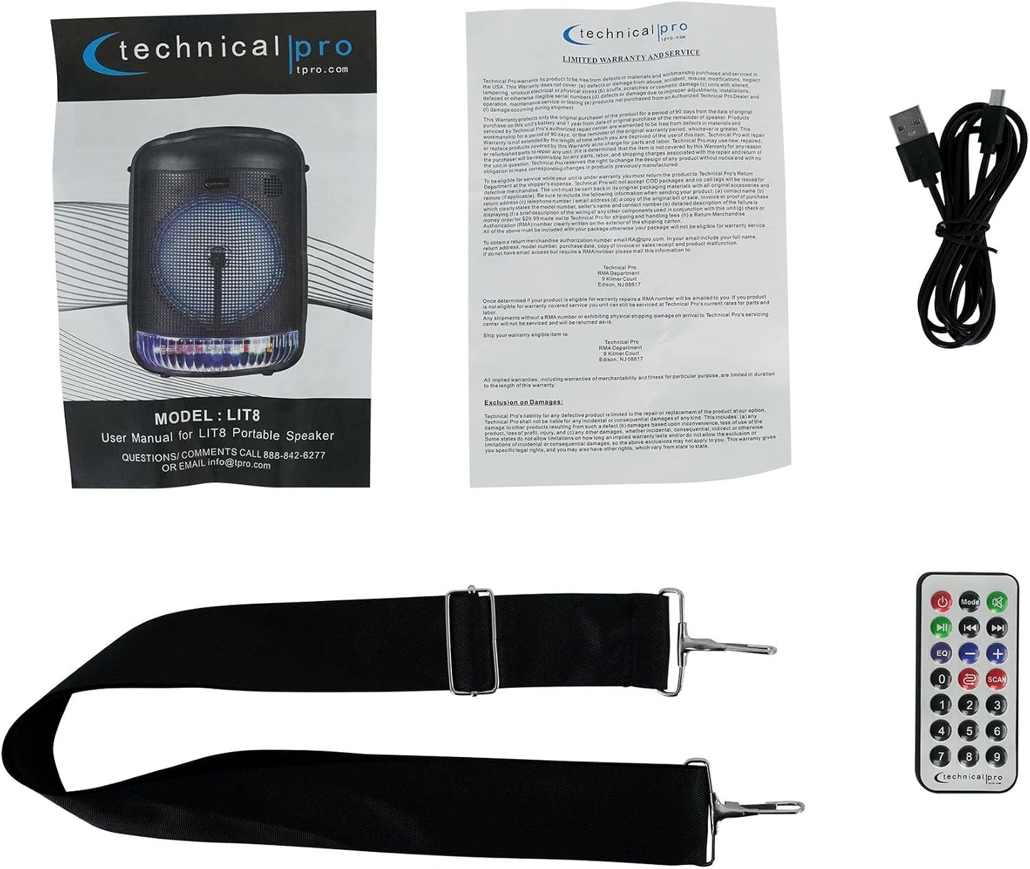 Technical Pro LIT8 Portable 8" Bluetooth LED Party Speakers w/Wireless Link Pair