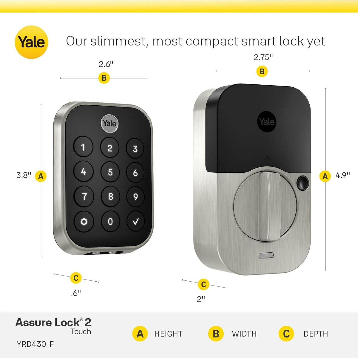 Yale Assure Lock 2 Touch Deadbolt, Satin Nickel Key-Free Smart Entry Door Lock with Bluetooth Connected Keypad