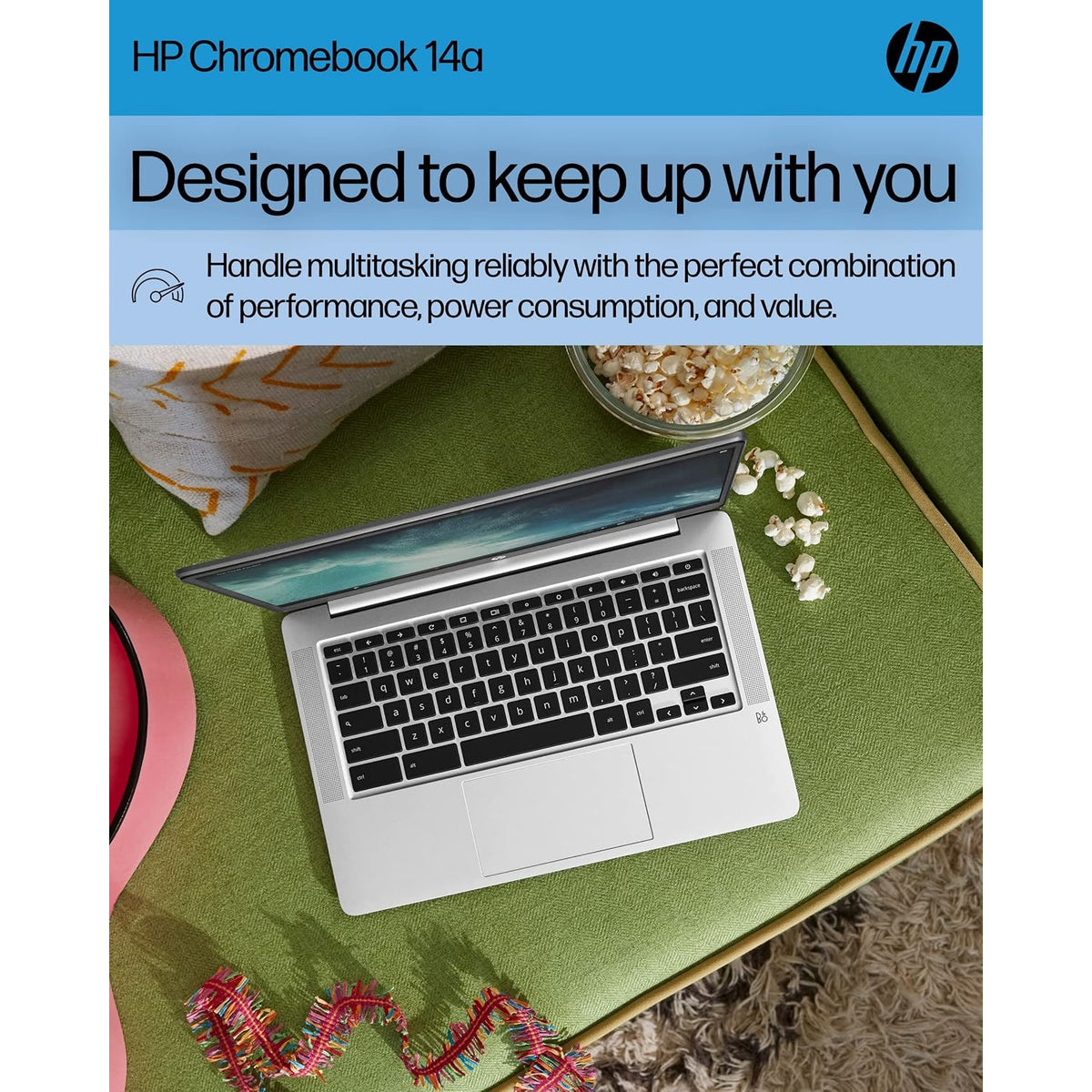 HP 14A-NA0226NR Chromebook 14 Laptop, Intel Celeron N4120, 4 GB RAM, 64 GB eMMC, 14" HD Display, Chrome OS