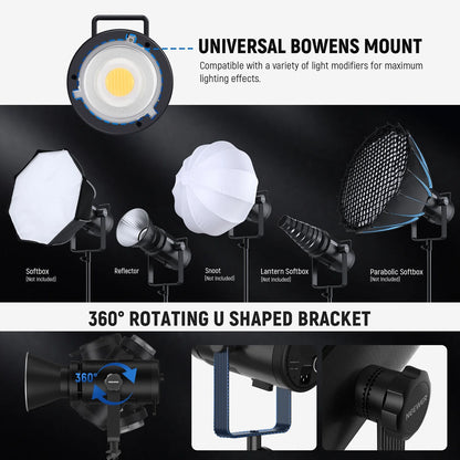 NEEWER CB200C 200W RGBWW COB LED Video Light, APP/2.4G 360° Color 2500K-7500K