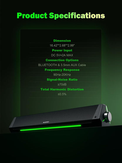 BLUEDEE Computer Speakers for Desktop PC, Sound bar, 15 Watts, Black BD-SK010