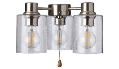 Kathy Ireland Home Rye LED Ceiling Fan Light Kit | Modern Farmhouse Lighting Fixture with Bubble Glass Shades, Pull Chain, and 3 A19 LED Bulbs, Brushed Steel LK49BS