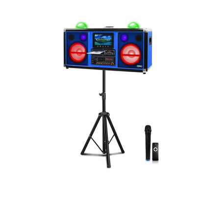 Technical Pro Rechargeable 2 x 10" Bluetooth Speaker with DVD Player, Wireless Mic & Tripod XKARAOKEU