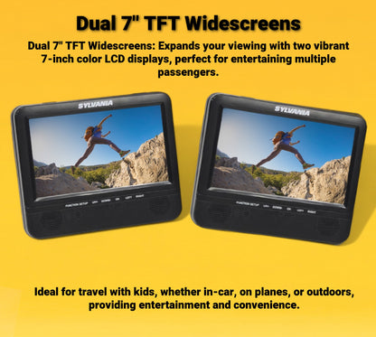 Sylvania SDVD7751 7" Dual Screen LCD Portable DVD Player, SD/MMC card slot
