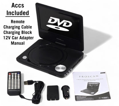 Proscan Elite Portable 7" Swivel Screen DVD Player SD Card Slot 2.5 Battery BLK      PEDVD7060