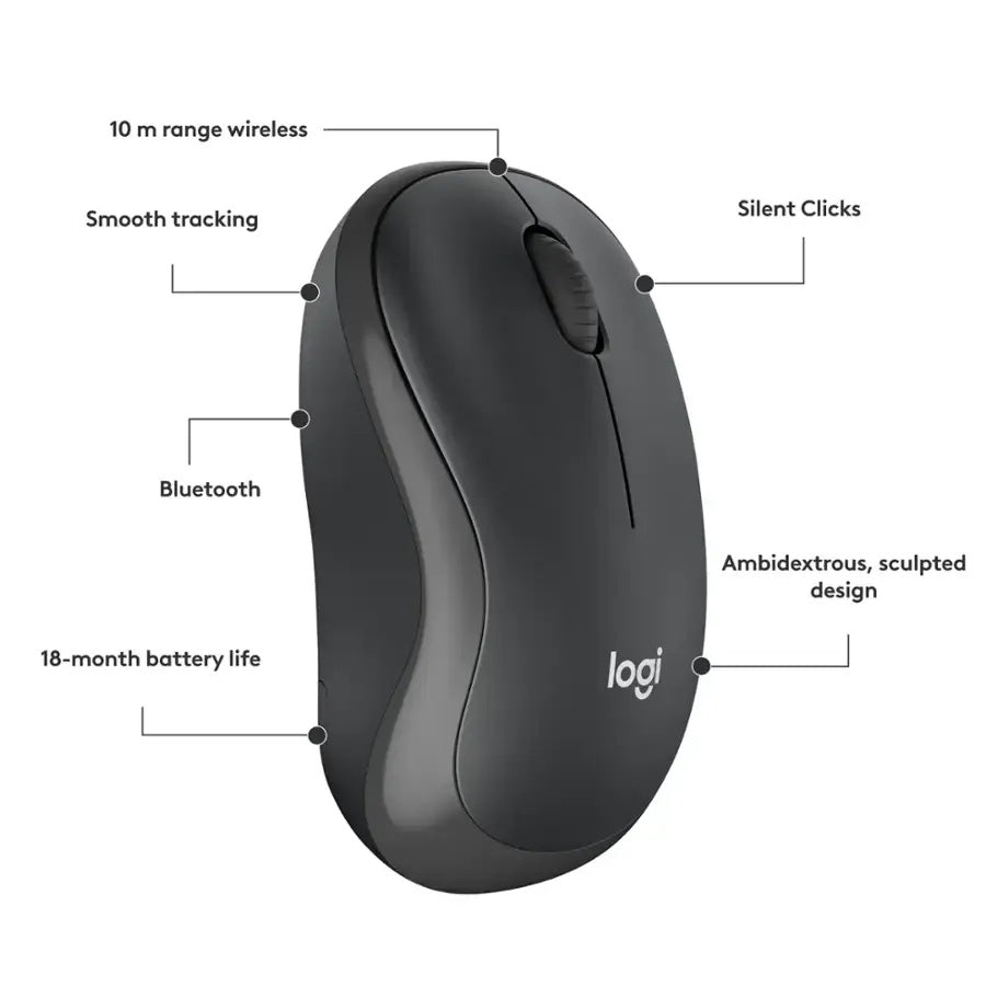 Logitech M240 Silent Bluetooth Wireless Optical Ambidextrous Mouse Wireless Graphite 910007113