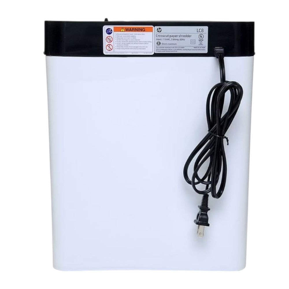 HP LC8 8-Sheet 3.2-gallon basket 68DB Crosscut Shredder White 91011B