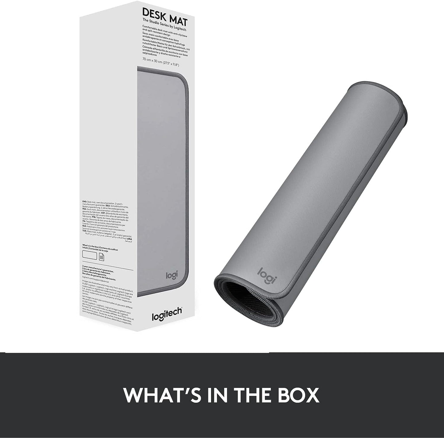 Logitech Desk Mat Studio Series Extended Mouse Pad with Spill-resistant Durable Design (Large) Mid Gray 956-000047