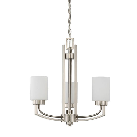 Sunset Lighting F22004-80 3-Light Hadley Chandelier Opal Glass, Dimmable - Bright Satin Nickel Finish