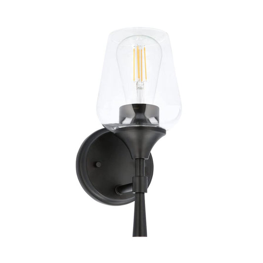Sunset 1-Light Black Vanity for Bathroom | Wall Mount Fixture, 100W Over Mirror & Above Sink Clear Glass Shades - F27011-31