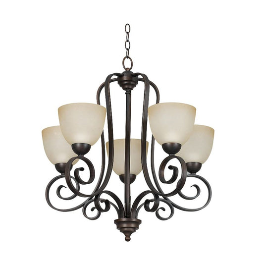 Sunset Lighting 5-Light Chandelier 100Wwith Buttercup Glass, Tique Finish - F5255-26